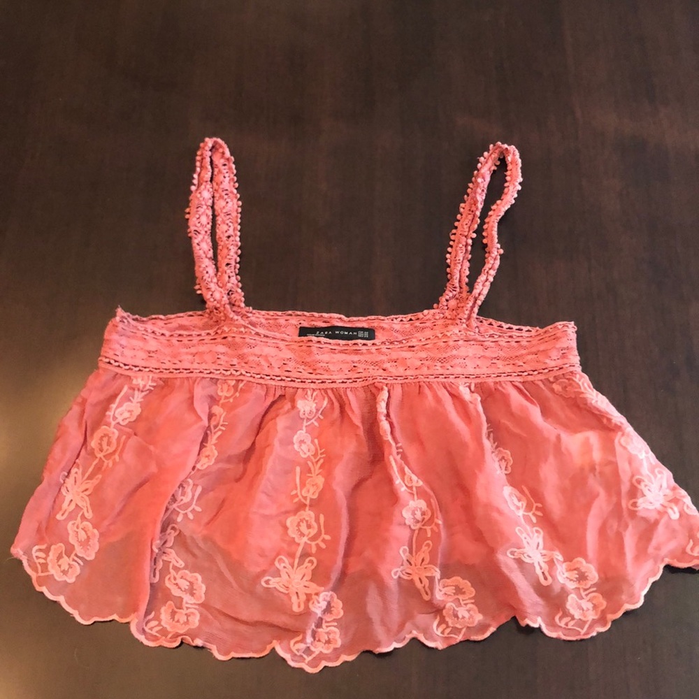 Zara Woman cropped pink tank blouse